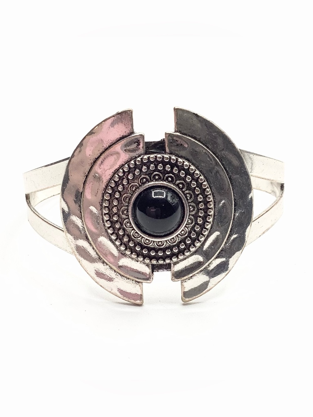 Silver-Tone Black Stone Women's Cuff Bracelet by